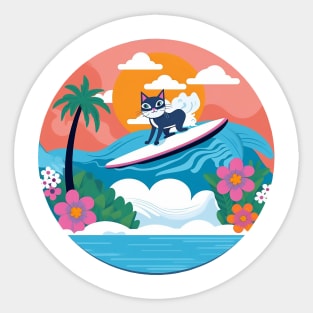 Surfing Shag Kitty Sticker